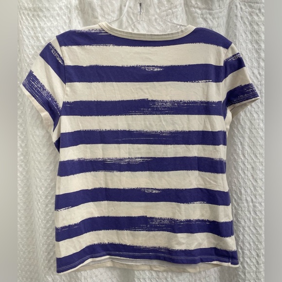 Anthropologie/Maeve Graphic Tee. Striped White/Purple. Size M. Lightly worn! - Picture 3 of 3